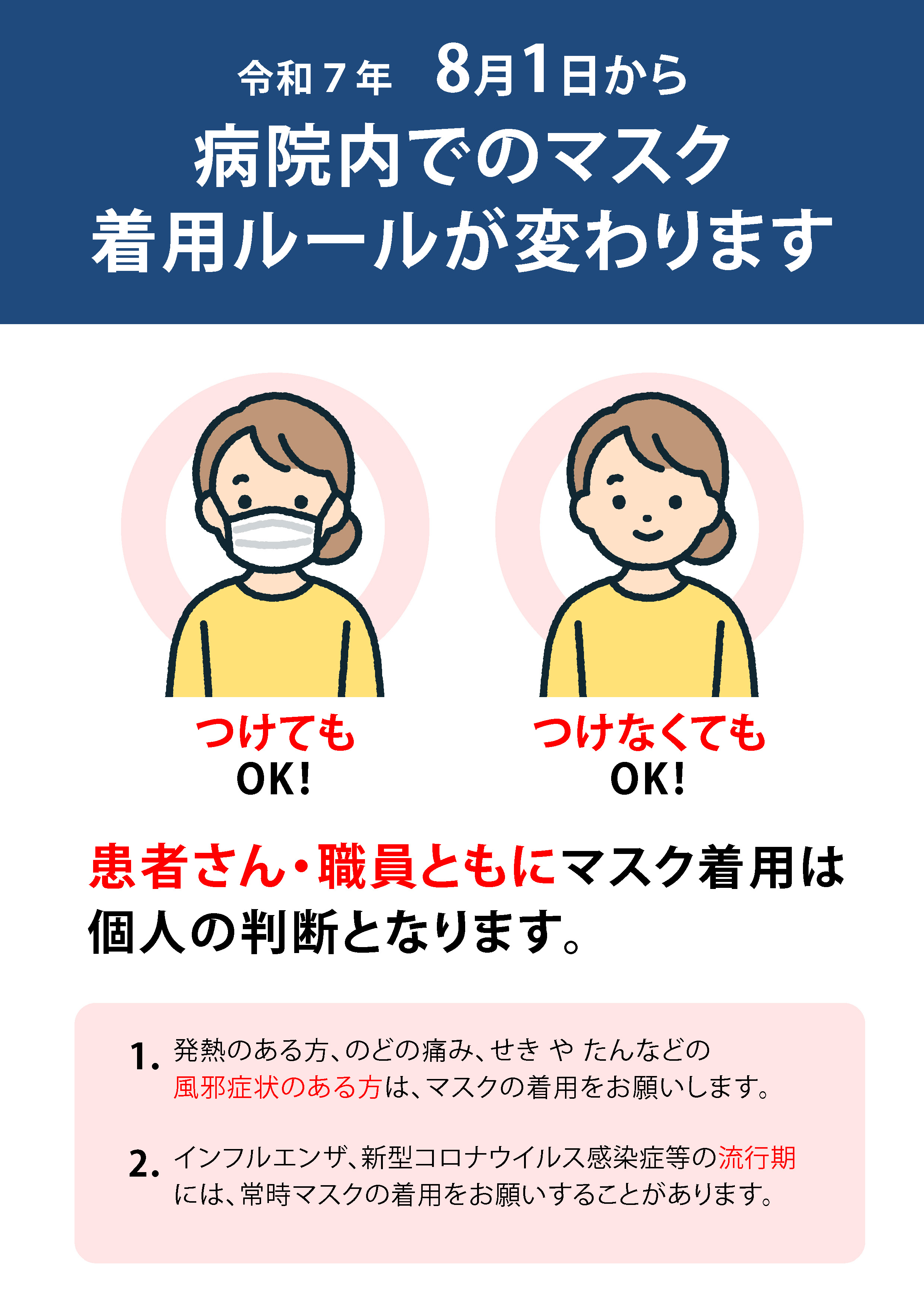 病院内でのマスク着用ルールの変更について